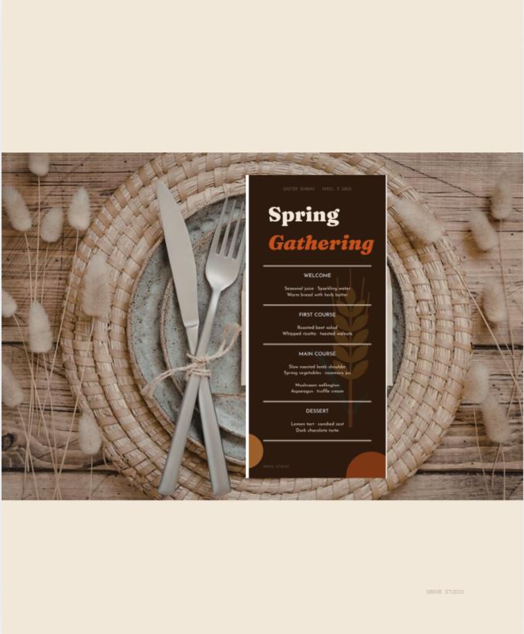 Simple Spring Menu Template Spring Menu Template · Editable Canva · Easter Brunch · Earthy Warm ...