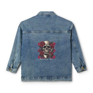 Skull with Roses and Coffee Denim Jacket | Gothic Skull Back Art