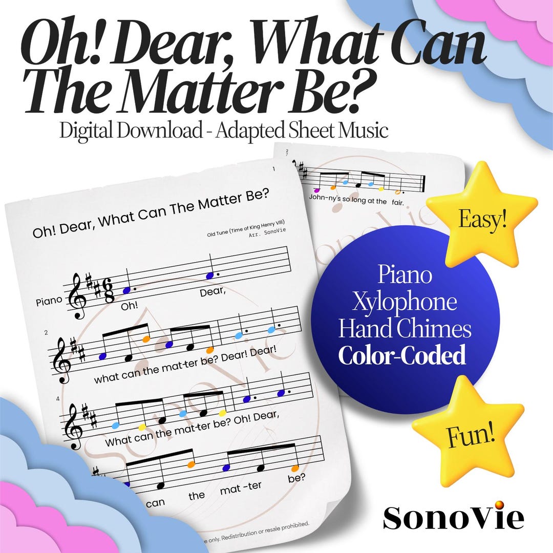Oh Dear What Can the Matter Be Sheet Music | Color-coded Notes ...