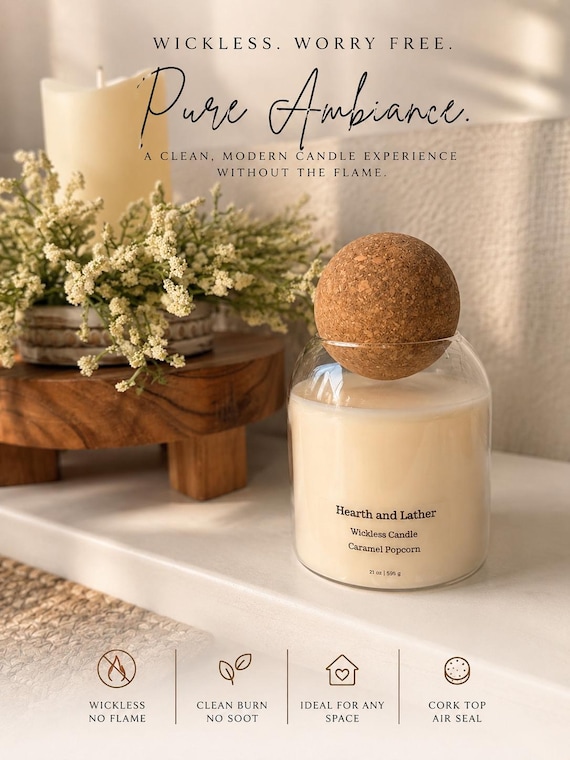 Luxury Wickless  Candle | Net Wt. 13 oz | Candle Warmer Safe | Elegant Home Fragrance | Handcrafted by Hearth & Lather