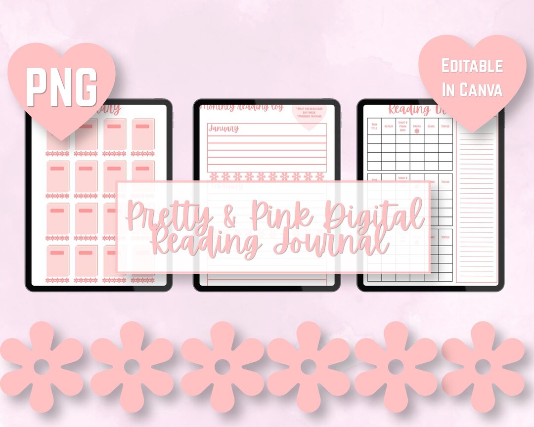 Pink Soft Girl Reading Journal | Book Tracker, Monthly Log (digital ...
