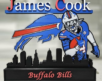 James Cook Buffalo Bills Skyline Display / Decoración de escritorio para aficionados al fútbol americano de la NFL / Regalo impreso en 3D