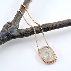 Boho Braided Black Rutilated Quartz Necklace 14K Rose Gold Vermeil – Statement Crystal Jewelry 191 Carats CP125