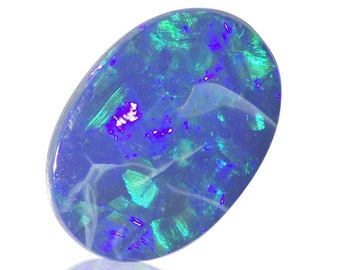 Black Opal Doublet Cabochon Earring Stone Electric Blue Opal Australian Necklace Gemstone 0.96 Carat 1880A005