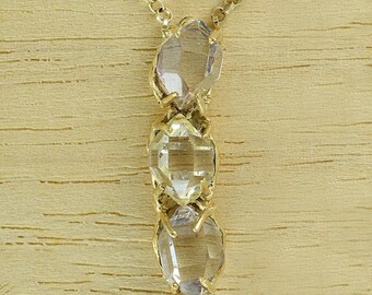 Triple Raw Diamond Quartz Crystal Necklace 10K Solid Gold Pendant 10K Vermeil Chain 24 inch 15 Carats P3051