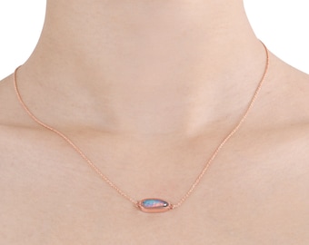 Solitaire Australian Opal Necklace Pink Blue Opal Modern Necklace opal anhänger 1.13 carat 14K Rose Gold Dainty Birthday Gifts for Her