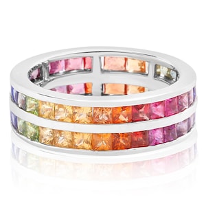 14K White Gold Sapphire Art Deco Alternative Wedding Anniversary Ring Rainbow Eternity Band 2.5mm Princess Cut R387PR-WG