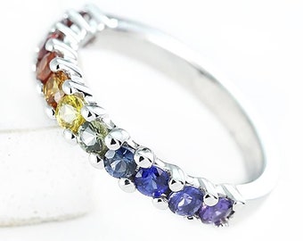 Genuine Natural Rainbow Sapphire Ring, 2.8mm, Right Hand Fashion Ring, 925 Sterling Silver Band SKU: R2047-925
