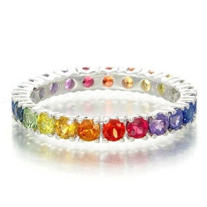 Sapphire Prong Set Eternity Anniversary Wedding Ring in 14K White Gold Natural Sapphire R1915-WG