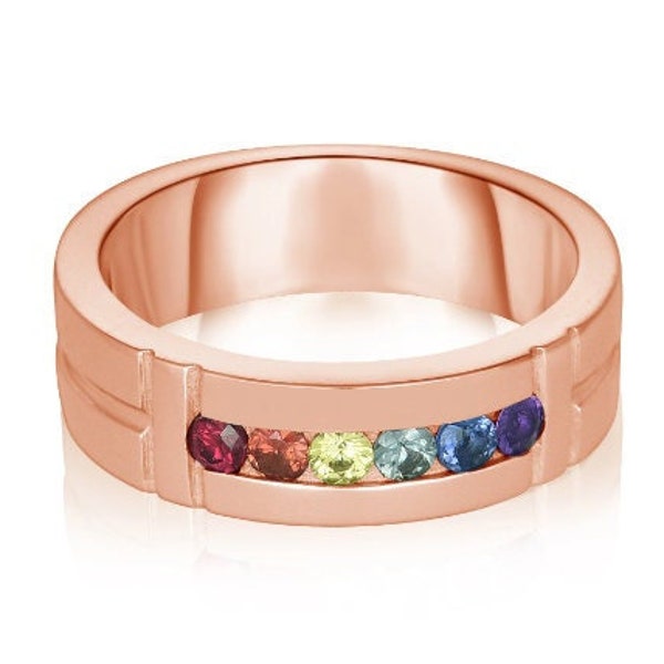 cadeau naissance bague de fiançailles Modern Engagement Ring Minimal Rose Gold Ring 18K 14K Sapphire Gold Ring 6mm Wide Comfort Band R3033