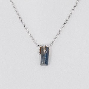 Talisman Necklace in Silver Rhodium Plated Kyanite Silver Dripped Taurus Aries Libra Chakra Stone Silver Necklace 2 Carats CP392