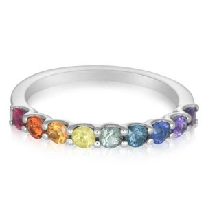 14K White Gold Rainbow Sapphire Stack Ring Wedding Anniversary Ring R1899-WG