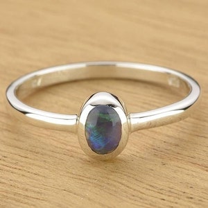 Blue Opal Ring Stackable Boho Silver Ring Size 8.5US only 0.26 Carat Australian Opal R1979S050-925
