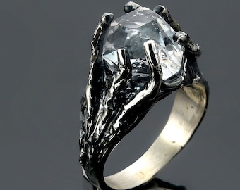 Herkimer Diamond Elven Ring Healing Crystal Alternative Engagement Ring Boho Wedding Crystal Jewelry Unique Gift for Women Angel Aura Quartz