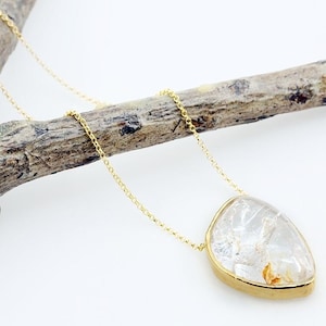 Witchy Yellow Quartz Necklace Gold Vermeil Cabochon Boho Spiritual Jewelry 245.3 Carat CP262