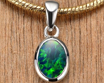 Solitaire Australian Opal Silver Pendant Custom Doublet Black Opal Necklace Boho Jewelry Dainty Birthday Gifts for Her New Mom Gift