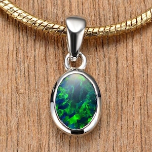 Minimalist Black Opal Silver Pendant 925 Sterling Solitaire Necklace 7x5_925