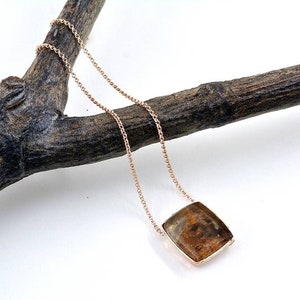 Collier en or rose Quartz cristal rouillé audacieux 58,5 carats Bijoux minimalistes rustiques fantaisie CP3