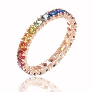 Sapphire Eternity Band in 14K Rose Gold Ring Untreated Rainbow Sapphire Anniversary Ring R1915-RG