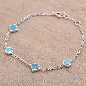 Boho Style Chain Bracelet Silver Adjustable Vintage Sterling Silver Opal Bracelet 3.42 Grams BRC1994-925