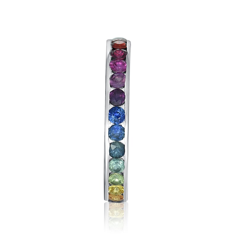 Sapphire Eternity Band Ring 925 Sterling Silver, Natural Gemstone Rainbow Band, Round Cut 2mm Gradual Color image 2