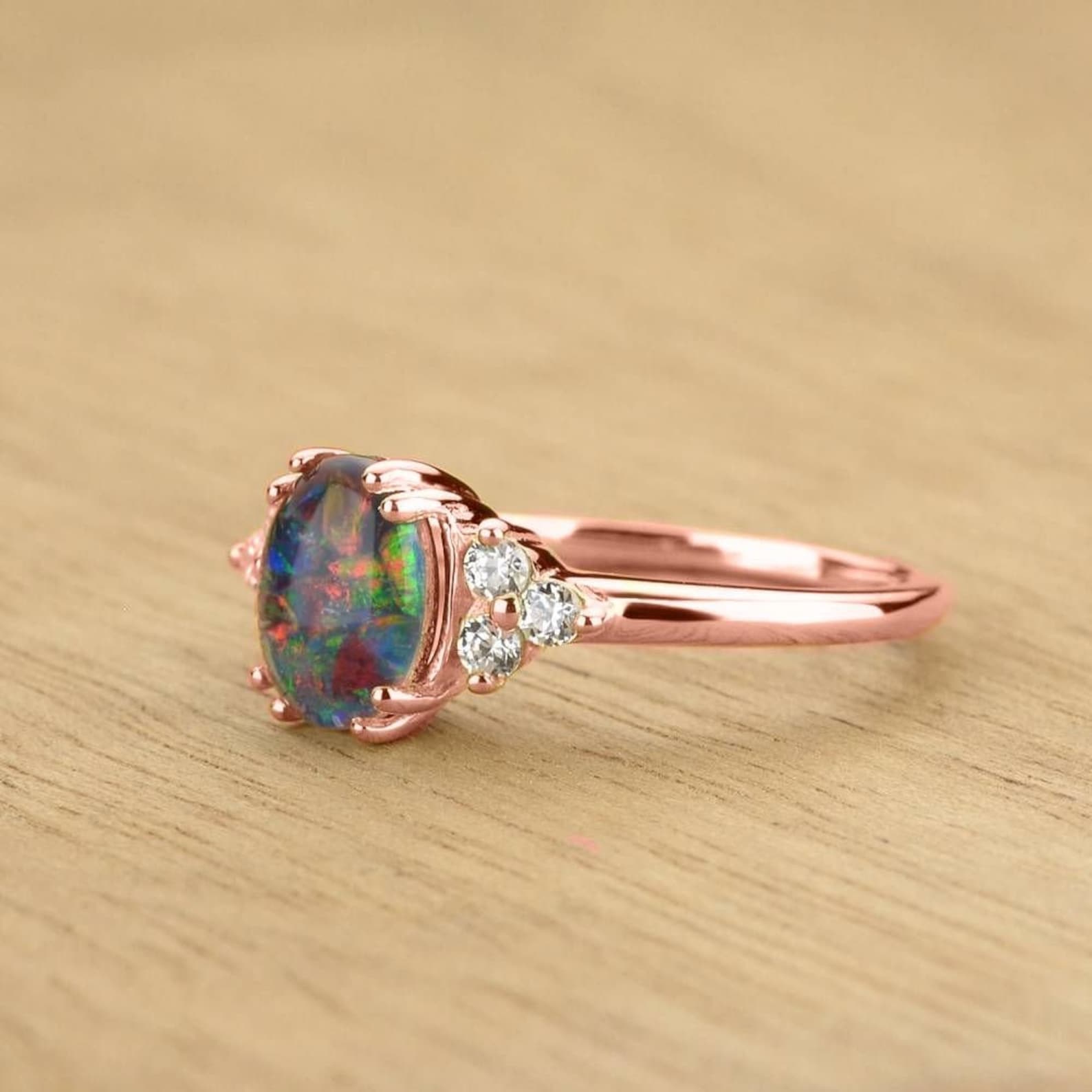 Australian Black Opal Engagement Ring 0.18ct Genuine Diamonds Etsy