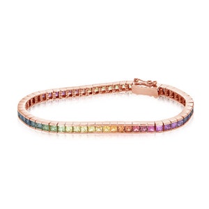 Jewelry for Valentine's 14K Rose Gold Bracelet 10 Carats Bling Rainbow Sapphire Natural Gemstone for Special Person BRC228-PR-14KRG