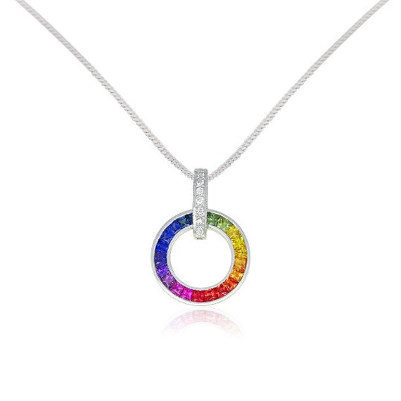Rainbow Sapphire & Diamond Round Slide Pendant | 2.48ct Total
