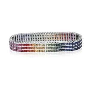 Tennisarmband regenboog saffier elegante jubileumarmband 2,7 mm kanaalset 30 karaat 925 sterlingzilver BRC1613-925