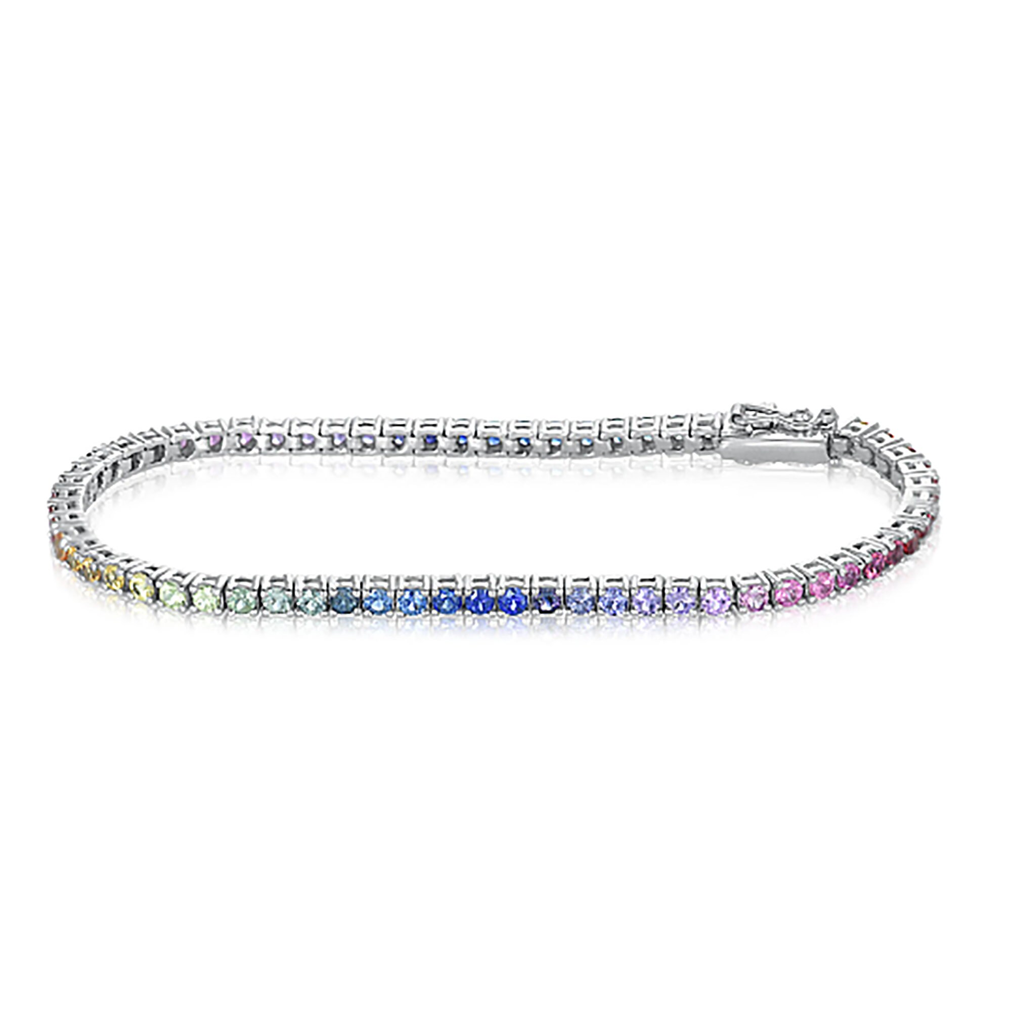 14Kホワイトゴールド レインボーサファイア テニスブレスレット 5.75ct