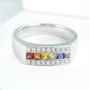 Anillo de sello para hombre Anillo de zafiro para hombre en plata de ley Anillo de piedra preciosa multicolor natural para hombre R2127-925