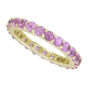 Thin stacking rings, Pink Sapphire Full Eternity Band 14K Yellow Gold ring (5ct tw)