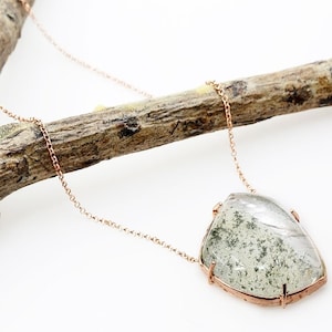 Mossy Quartz Necklace 14K Rose Gold Vermeil | Large 227.3ct Crystal Cabochon Pendant Rustic Boho Jewelry CP282