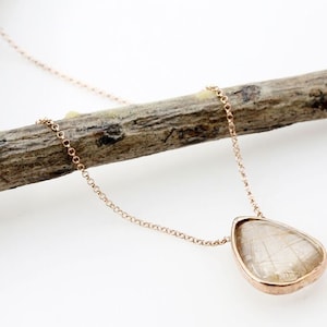 Rose Gold Rutilated Quartz Necklace 78.5 Carat Boho Cabochon CP185