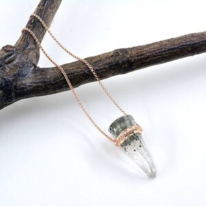 Lepidocrocite Quartz Pendulum Necklace | Angel Aura Crystal | 14K Rose Gold Vermeil Boho Healing Jewelry | Handmade CP43