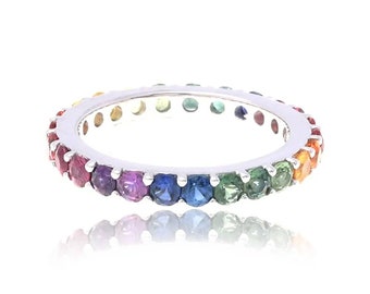 14K White Gold Pink Sapphire Eternity Ring Delicate Women’s Engagement Band Size 6.5 US SKU: R1862