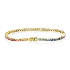18K 14K Yellow Gold Gemstones Tennis Bracelet 2.7mm Ombre Sapphires 6.5 Carats Timeless Gift BRC1466-2.7YG
