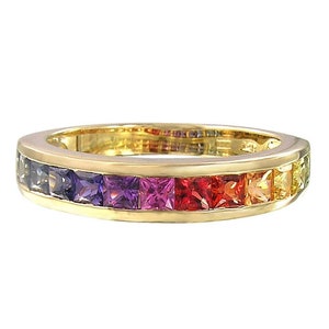 Channel Set Modern Sapphire Ring, 14K Yellow Gold Ring 2 Carats Unique Engagement Ring Set Personalized Couples Ring Mens Ring R663-14K-YG
