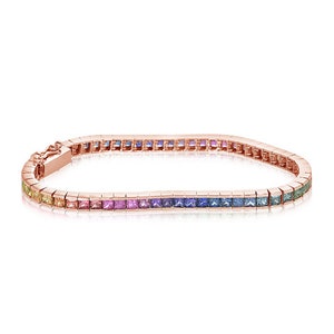 Romantic Sapphire Eternity Bracelet 10 Carats Natural Sapphire 18K Rose Gold Tennis Bracelet Rainbow Big Tribute for Her BRC228-PR-18KRG