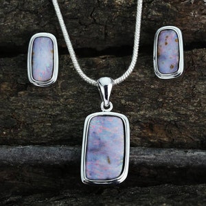 Boulder Opal Earrings Pendant Matching Set Pink Fire Pastel Purple Boho Jewelry 13.11 Carat J31E - J30