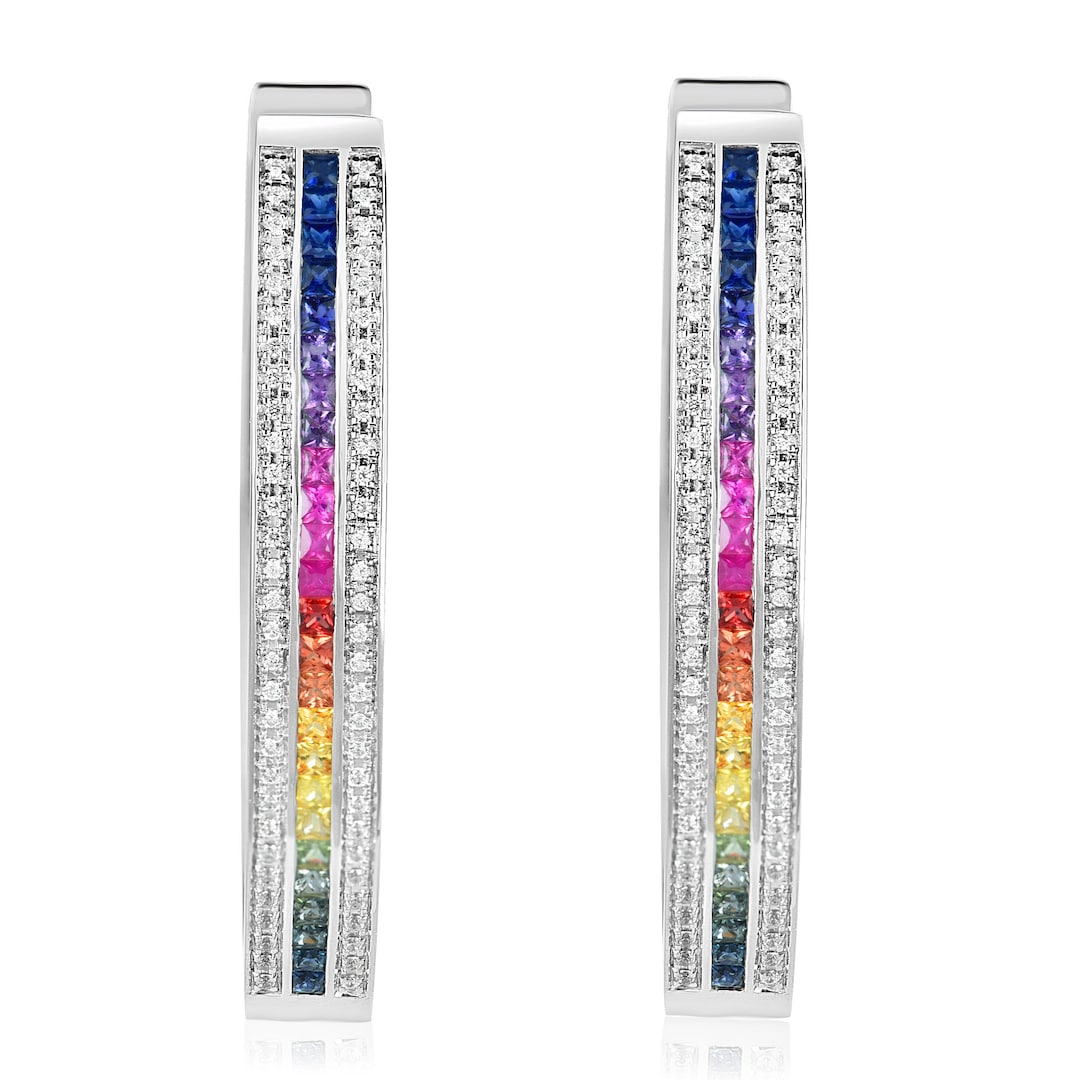 Inside Out Rings Rainbow Sapphire & Diamond Inside-out Hoop Earrings | 7.8ct Channel ...