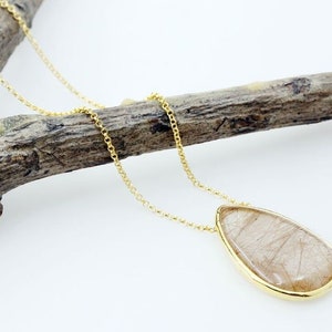 Golden Rutilated Quartz Necklace 98.5ct 14K Gold Vermeil Modern Boho Crystal CP181