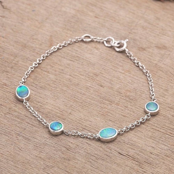 Australian Opal Chain Bracelet Silver 