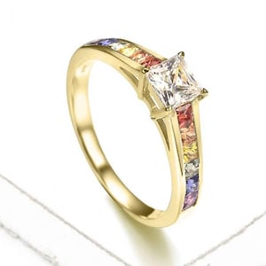 Ready to Ship Size 7 US only Rainbow Sapphire Ring 14K Solid Gold Band Black Friday Sale rings for women, Cyber Week Sale