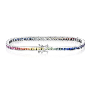 INSTOCK Rainbow Eternity Sapphire Bracelet Gemstones Chain Bracelet 7.5 Carat 2.5mm Best Anniversary Gift BRC225-RD-925i