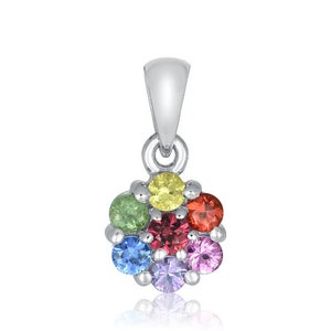 Cadeau Pour Maman De Luxe PendentifEn Or Virgo Prezenty 18K Białe złoto Tęczowy klaster Szafir CadeauFemme Szczęśliwego Dnia MatkiPrezent P1616-18K-WG