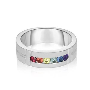 Anillo de plata esterlina con zafiro arcoíris, delicado anillo de compromiso, joyería para hombre, anillo de boda minimalista, anillo de hombre de 6 mm, banda cómoda SKU: R3033-925