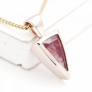 Pink Tourmaline Isosceles Triangle Pendant in 10K Rose Gold Timeless Jewelry Natural RARE Pink Gemstone Pink Gold Charm SKU: P61A014