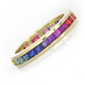 Instock ready to ship Ring Size 8 US Statement Eternity Band Women Natural Sapphire Ring 18K Yellow Gold 5 Carat Matching Mens Wedding Band