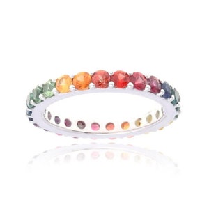 Sapphire Eternity Band Natural Rainbow Ring in 14K White Gold Wedding Anniversary Ring for Women R1862-WG
